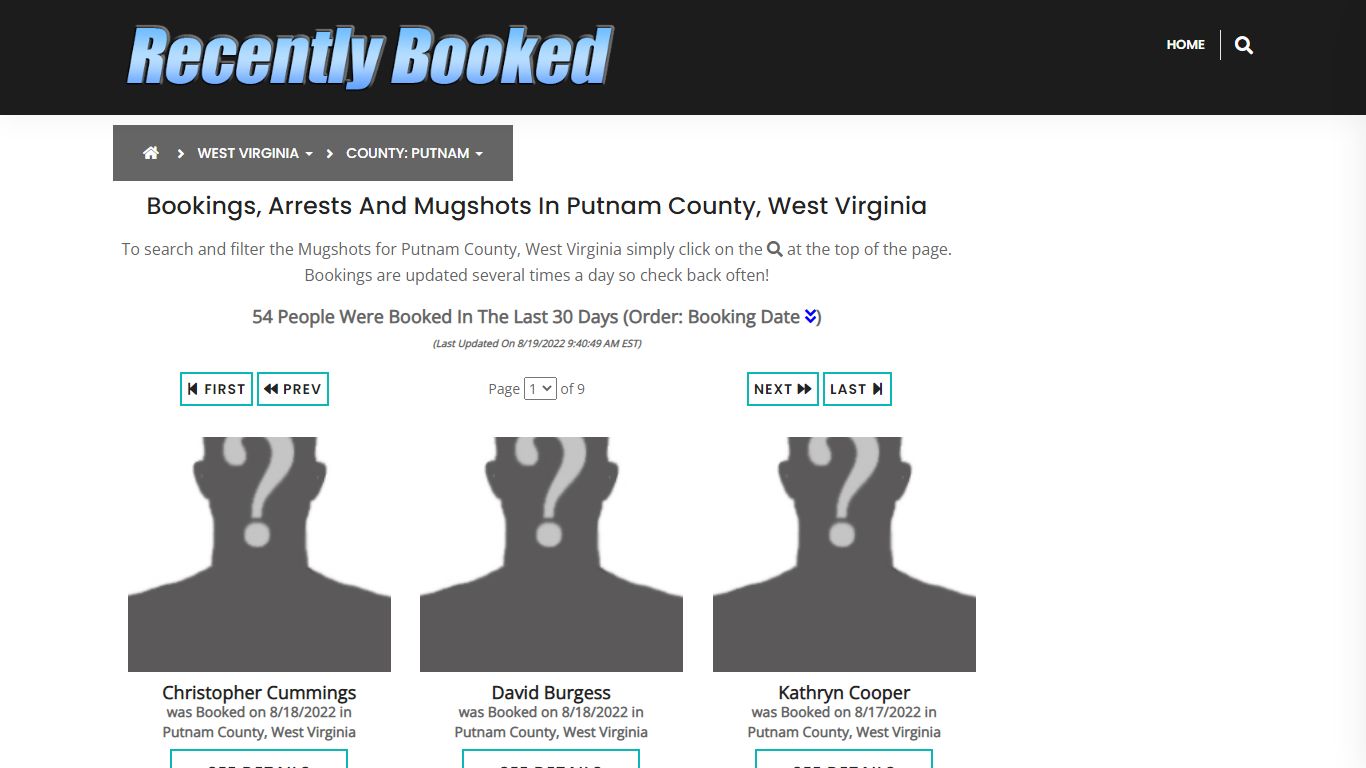Bookings, Arrests and Mugshots in Putnam County, West Virginia